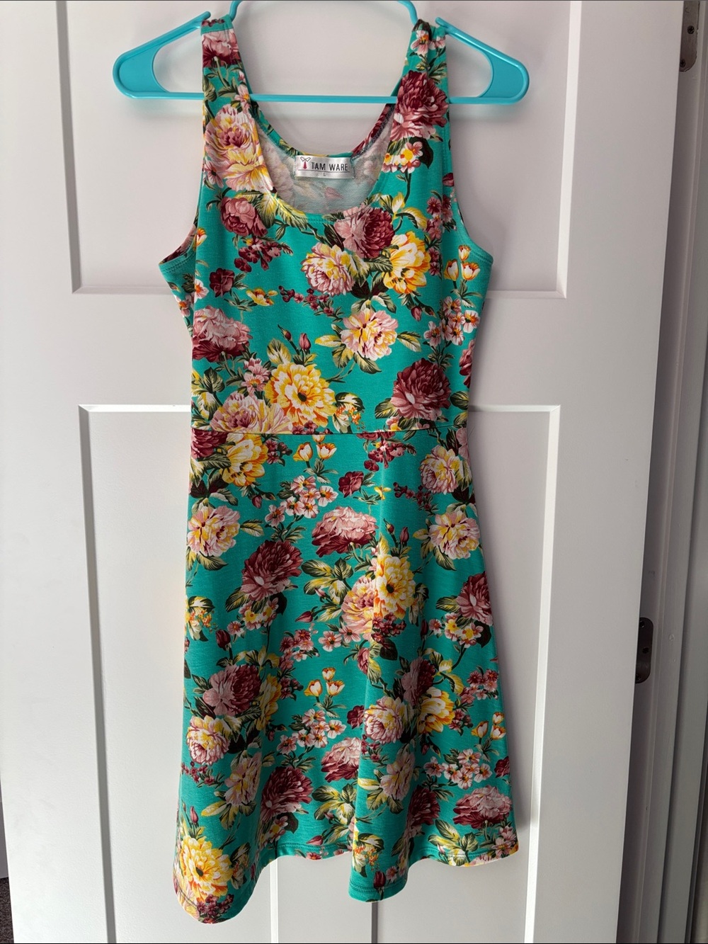 Floral Teal Fit-and-Flare Midi Dress by